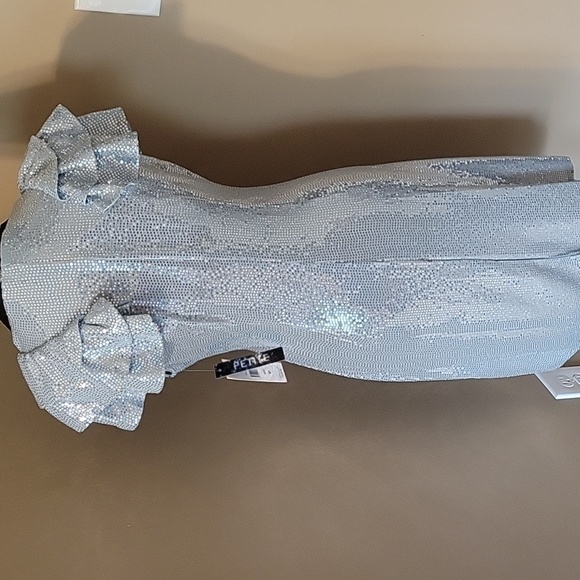 JM Studio-Elegant Blue Ice/Silver Wrap Dress - Picture 6 of 8